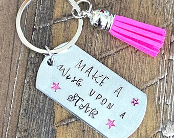 Make a wish upon a star keychain pink tassel