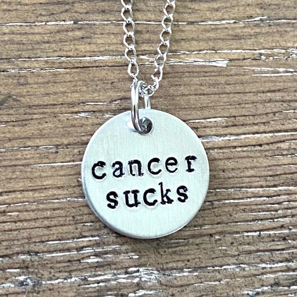 Cancer sucks jewelry necklace personalized hand stamped