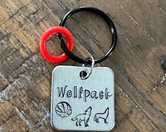 Wolfpack Baaketball keychain with red silicone ring
