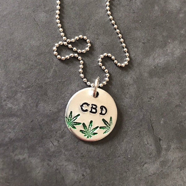 CBD necklace hand stamped hemp jewelry