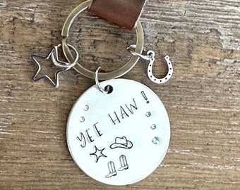 Cowgirl Yee Haw keychain bag tag cowboy hat cowboy boots