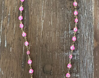 Pink and gold cats eye necklace and or bracelet