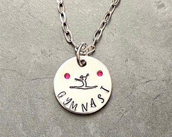 Gymnast necklace with split leap design stamp unique gymnastics gift