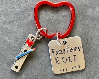 Unique Teachers RULE keychain with Apple and Ruler