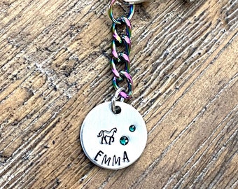 Horse bridle metal name tag with Swarovski Crystal