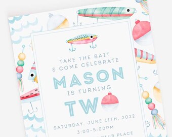 Fishing Birthday Invitation | Take the Bait Invite | 5x7 Printable Invite | Boy Fish Party Invitation | Watercolor Lure