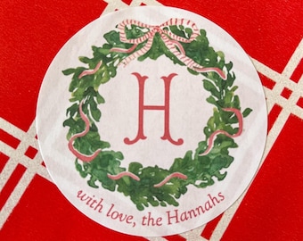 Christmas Wreath Family Tag Stickers | Holiday Gift Tag Stickers | Family Gift Tags