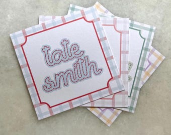 Tarjetas de regalo con nombres cursivos coloridos para niños, etiquetas de regalo para niños, niñas, hermanos y familias.