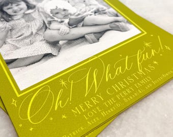 Oh What Fun! Christmas Photo Card | Bright Family Holiday Cards | Colorful Starburst Picture Cards 5x7