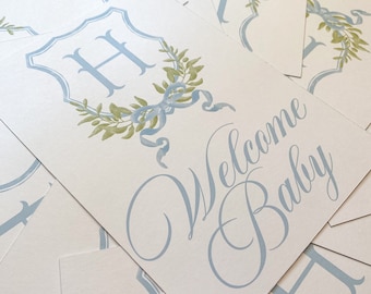 Watercolor Monogram Crest Baby Milestone Cards | Baby Shower Gift | Month Cards | Milestone | Baby Boy | Wreath Monogram Crest | Bow