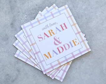 Colorful Bright Pinks Purples Plaid Kids Name Calling Cards Gift Tag Boy Girl Sibling Family Gift Enclosure Card