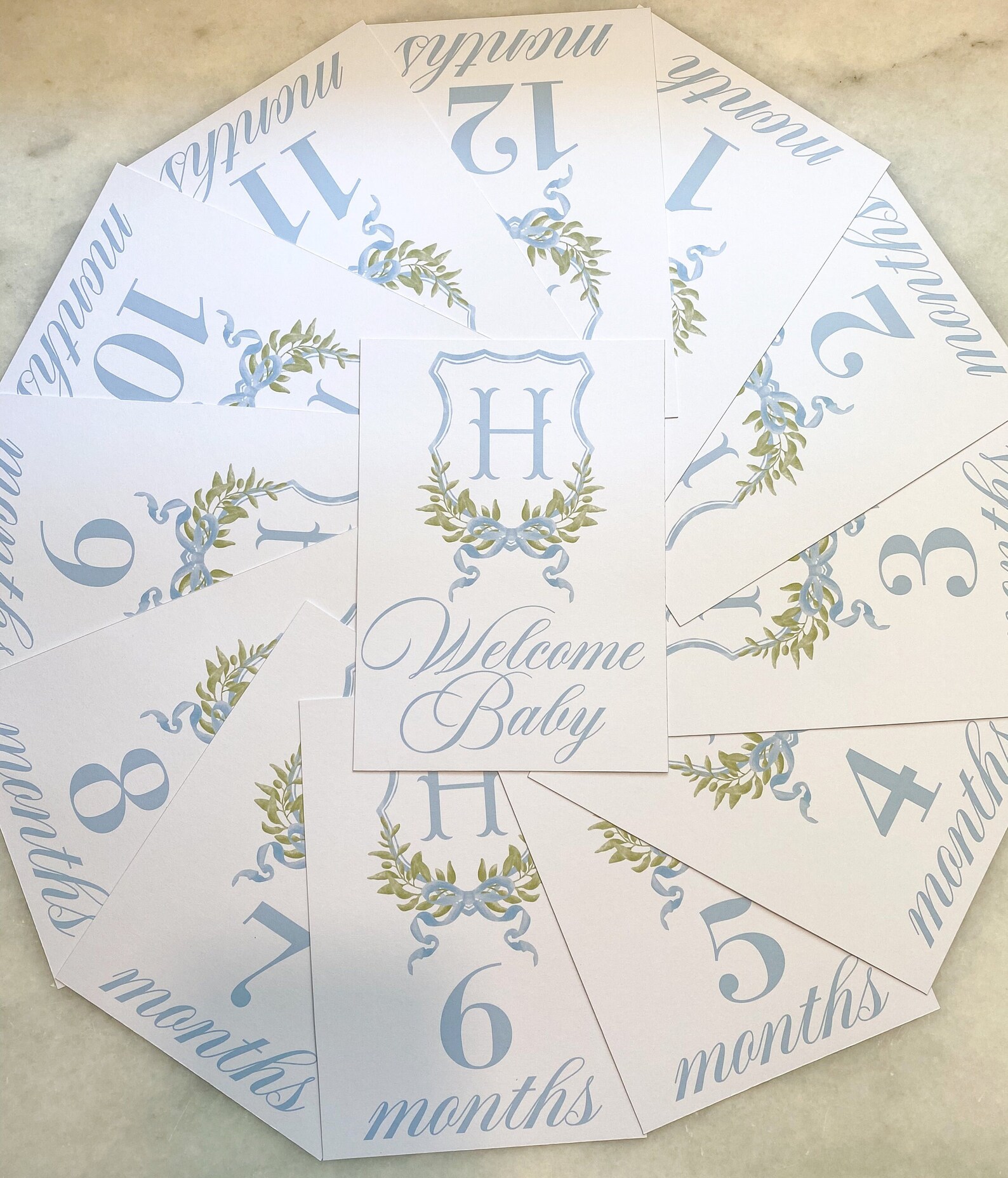 Watercolor Monogram Crest Baby Milestone Cards | Baby Shower Gift ...