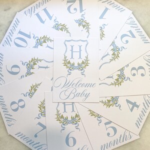 Watercolor Monogram Crest Baby Milestone Cards | Baby Shower Gift ...