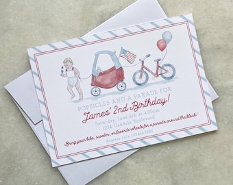 Red, White and Blue Watercolor Birthday Party Invitation | Patriotic Parade Party Invite