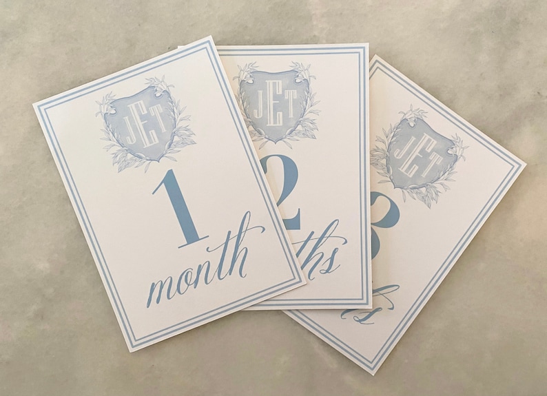 Watercolor Monogram Crest Baby Milestone Cards | Baby Shower Gift ...