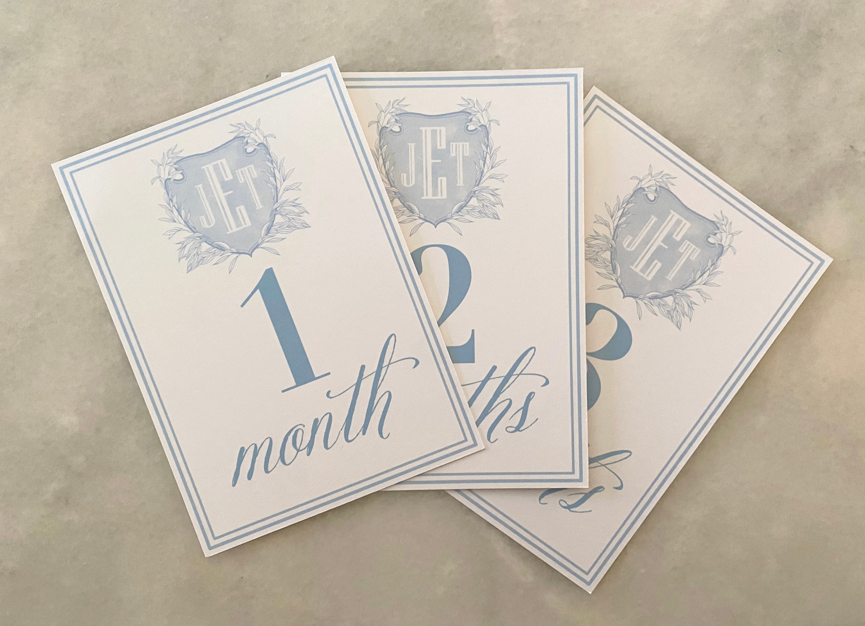 Watercolor Monogram Crest Baby Milestone Cards | Baby Shower Gift ...