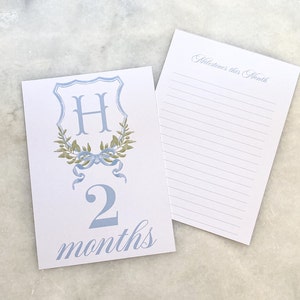 Watercolor Monogram Crest Baby Milestone Cards | Baby Shower Gift ...