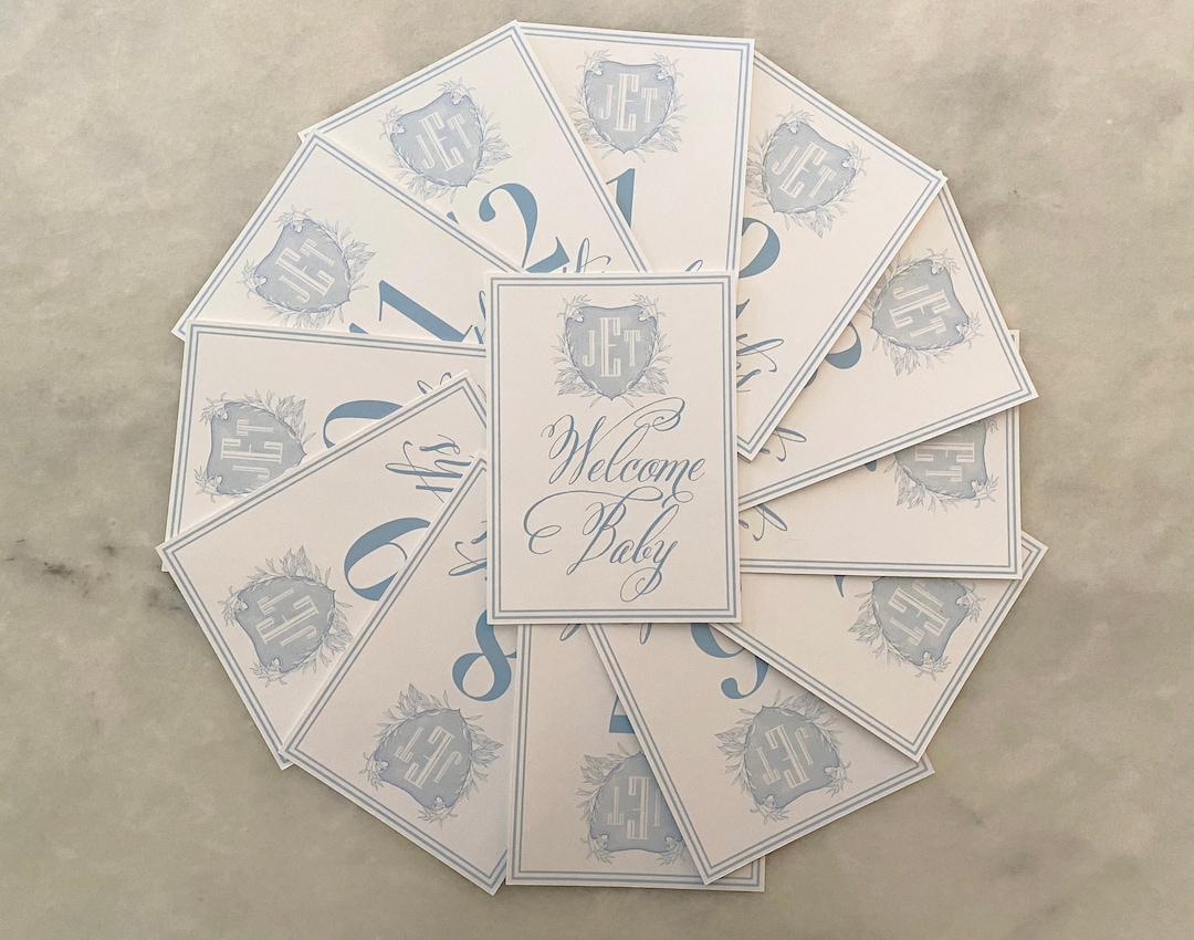 Watercolor Monogram Crest Baby Milestone Cards | Baby Shower Gift ...
