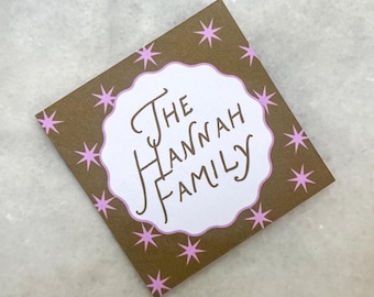 Bright Starburst Calligraphy Calling Card | Family Enclosure Cards | Holiday Fun Gift Tags