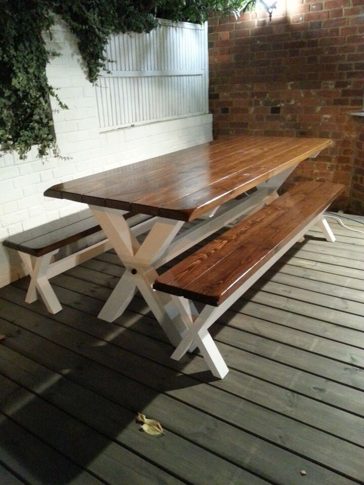 Farmhouse Outdoor Garden Table With Benches, Bespoke - Etsy UK