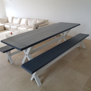 Solid Thick Wood FARMHOUSE TABLE and BENCHES Cross Legs You choose the colour and size Handmade in Britain image 8