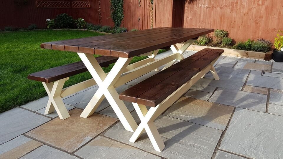 Farmhouse Outdoor Garden Table With Benches, Bespoke - Etsy UK