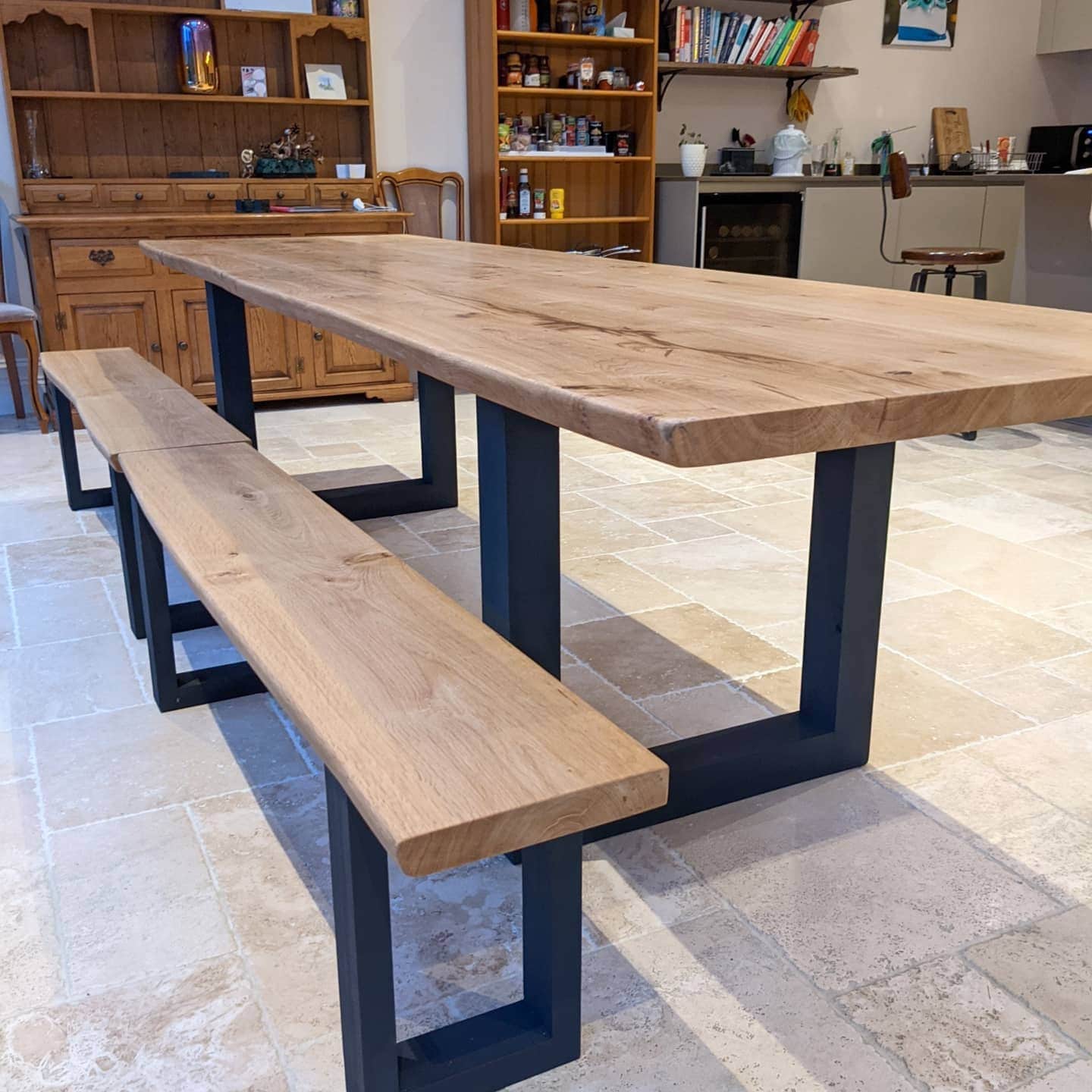 Live Edge Solid Oak Farmhouse Dining Table and Benches With Etsy UK