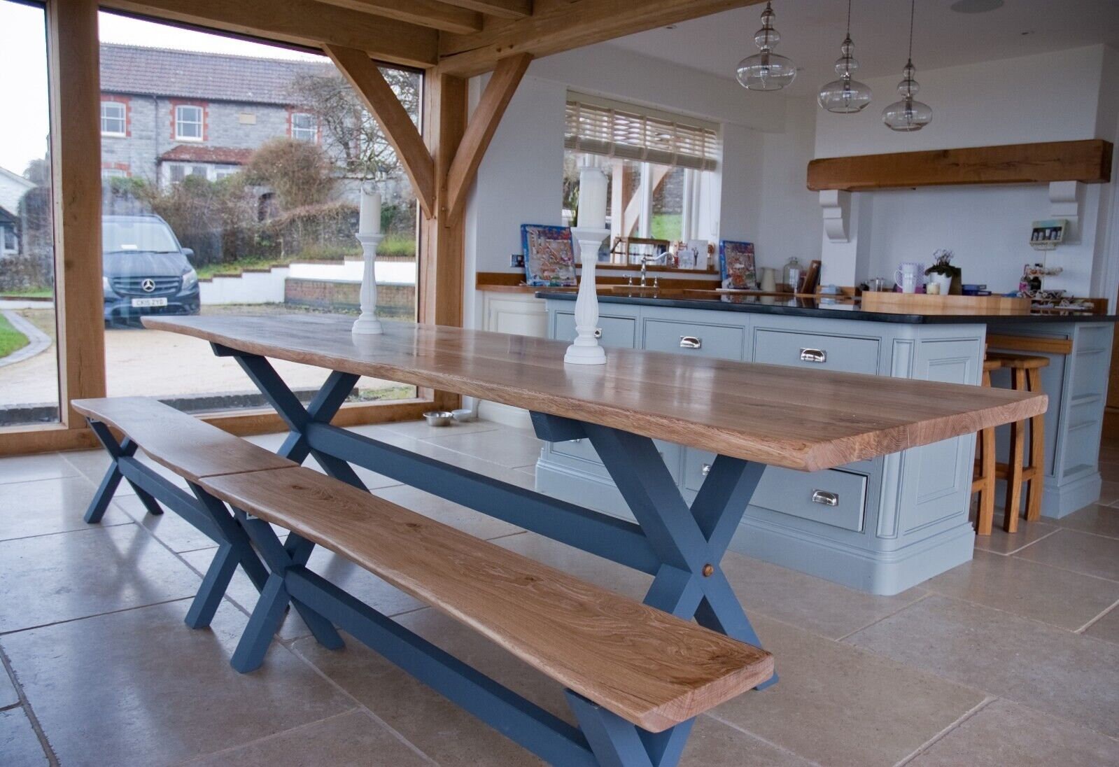 Live Edge Solid Oak Farmhouse Dining Table and Benches With Etsy UK