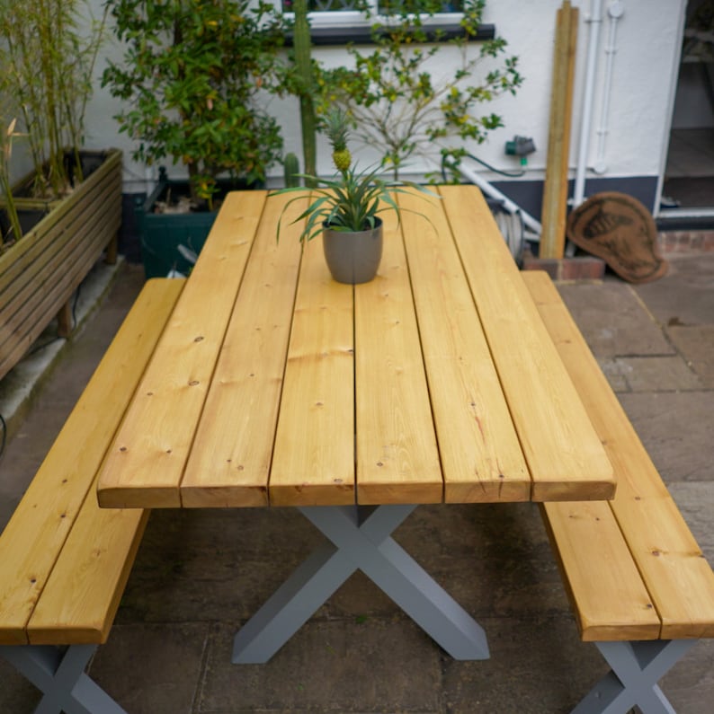 Farmhouse Outdoor Garden Table With Benches, Bespoke - Etsy UK