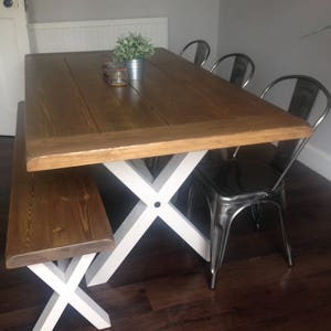 Solid Thick Wood FARMHOUSE TABLE and BENCHES Cross Legs You choose the colour and size Handmade in Britain image 3