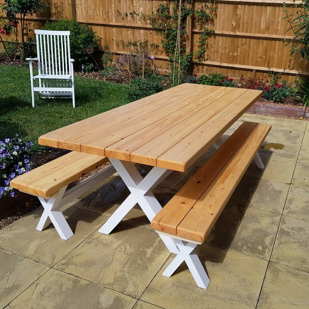 Farmhouse Outdoor Garden Table With Benches, Bespoke - Etsy UK