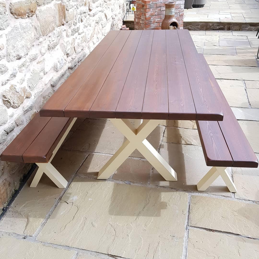 Farmhouse Outdoor Garden Table With Benches, Bespoke - Etsy UK