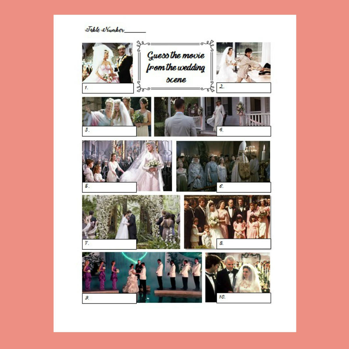 Printable Wedding Quiz Wedding Table Activity Wedding Movie Quiz Photo