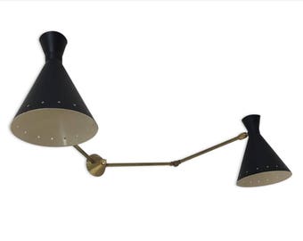Italian double wall lamp wall lamp from the 50s stilnovo style Black
