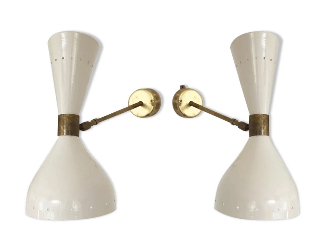 Applique Murale Rétro Italienne Des Années 1950 - Style Mid-Century - Lampe De Lecture Rose Et Blanc