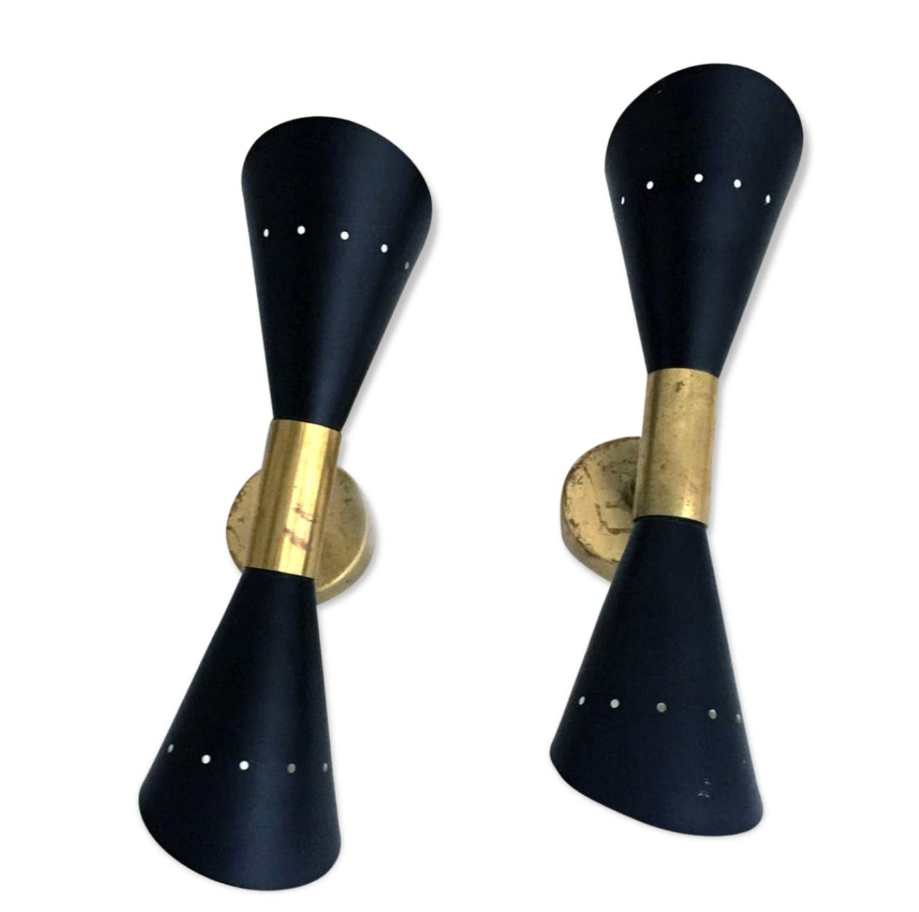 Paire d'appliques Murale Italienne Noire Design 50-60's