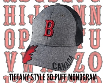 Your Custom Personalized 3D Puff Monogram Embroidery on an Adjustable Heather Grey and Black Trucker Style Baseball Cap Buffalo Plaid Touch