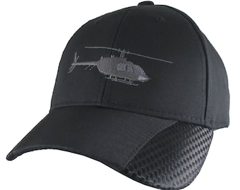 Helicopter Embroidery on Adjustable Structured Full Fit Classic Black Carbon Fiber Style Trimmed Baseball Cap with Personalization Options