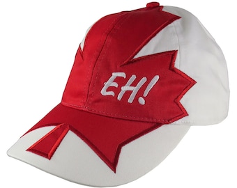 Canadian Expression Eh! Red Maple leaf Applique on Adjustable Unstructured Classic Fit Baseball Cap Dad Hat Canada + Option to Personalize