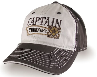 Nautical Star Crossed Anchors Boat Captain and Crew Personalized Embroidery Adjustable Brown Unstructured Baseball Cap with Options