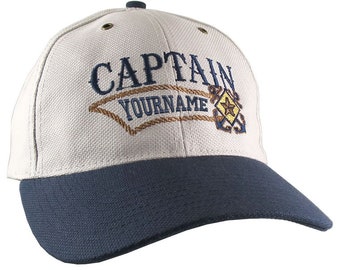 Nautical Star Crossed Anchors Boat Captain and Crew Personalized Embroidery Adjustable Beige and Navy Structured Baseball Cap with Options