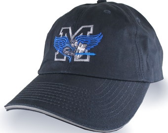 St Michael Archangel Blue Line Police Symbolic Embroidery on an Adjustable Navy Blue Unstructured Adjustable Baseball Cap with Options