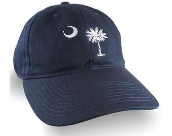 South Carolina State Flag Embroidery on an Adjustable Navy Blue Unstructured Premium Cotton Twill Classic Baseball Cap