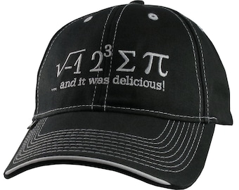 I Ate Some Pi And It Was Delicious Humorous Math Pun White Embroidery on an Adjustable Black Mid Profile Structured Baseball Cap