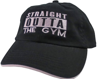 Straight Outta The Gym Pink Embroidery on an Adjustable Black and Pink Dad Hat Unstructured Baseball Cap