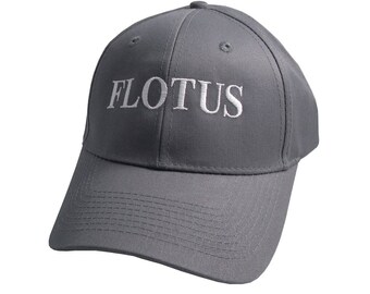 FLOTUS Typography First Lady of the United States Melania Trump Style White Embroidery on Adjustable Structured Charcoal Grey Baseball Cap