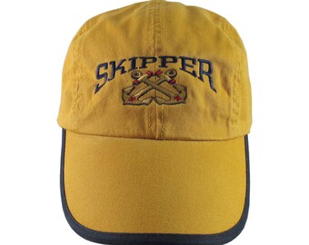 Nautical Crossed Anchors Skipper Embroidery Polo Style 5 Panel Adjustable Navy Blue and Yellow Unstructured Cap for the Boating Enthusiast