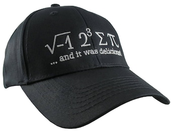 I Ate Some Pi And It Was Delicious Humorous Math Pun White Embroidery on a Black Adjustable Structured Baseball Cap for Kids Age 6 to 12