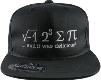 I Ate Some Pi And It Was Delicious Humorous Math Pun White Embroidery on a Black Adjustable Flat Bill Snapback Ball Cap for Kids Age 6 to 14