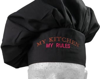 My Kitchen My Rules Humorous Embroidery on an Adjustable Restaurant Wear Black Chef Hat Toque